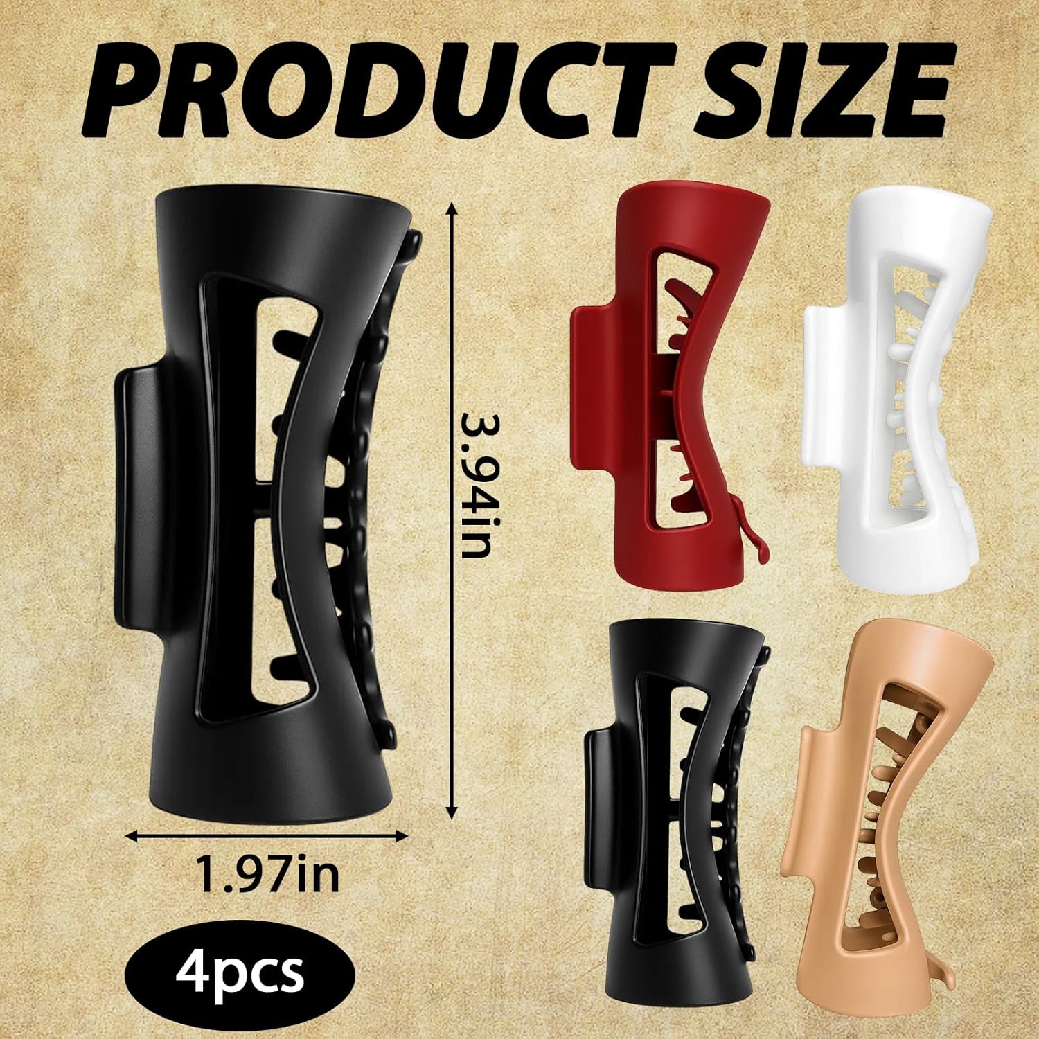 4 Pack Mello Claw Clip, Silicone Hair Clips, Flexible Hair Clip Set, Soft Round Clips for Everyday Use, Black, Red, Beige, Khaki